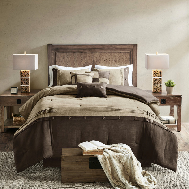 Édredon en faux suède - Très grand brun 7 pièces, brun style chalet, tissu doux