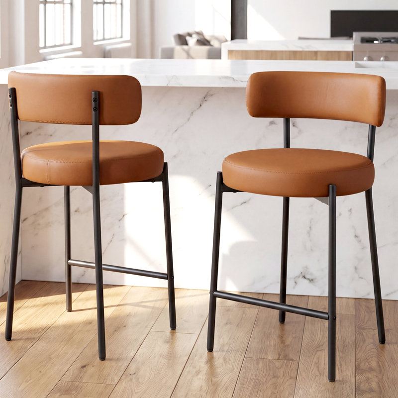 Tabouret 34,25 "H 34,25" avec dossier courbé, Similicuir orange