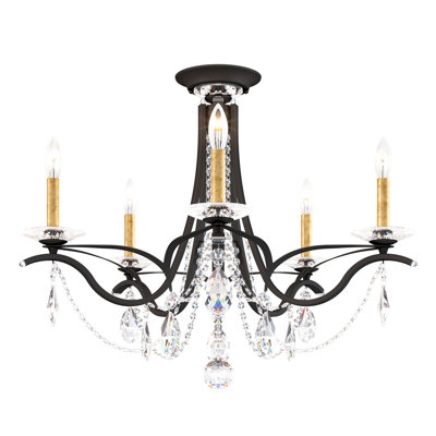Vesca 5 Light 29in x 23in Semi-Flush Mount in Black with Clear Heritage Handcut Crystals