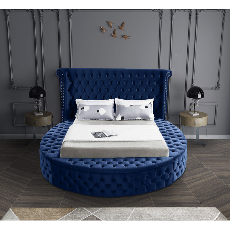 Dorgan Upholstered Wingback Bed, King, Navy Velvet