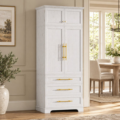 78.2" Tall Freestanding Kitchen Pantry Cabinet with 8 Door Spice Racks, 3 Drawers & Adjustable Shelves