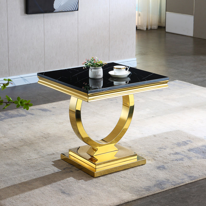 Marleyann Marble Top End Table, Gold, Black