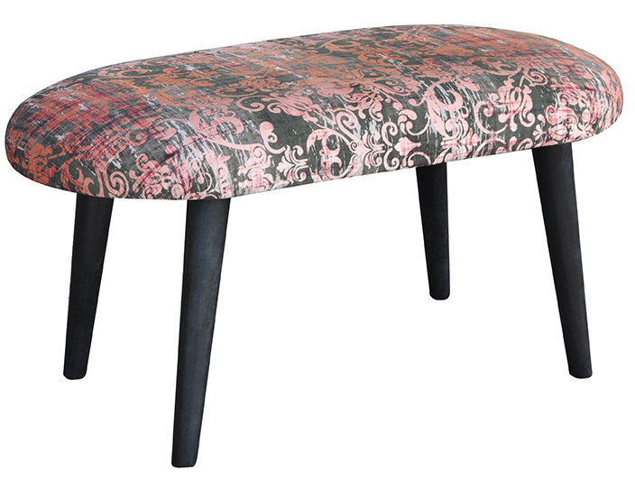 Patchwork Polyester Blend Upholstered Bench, Orange
