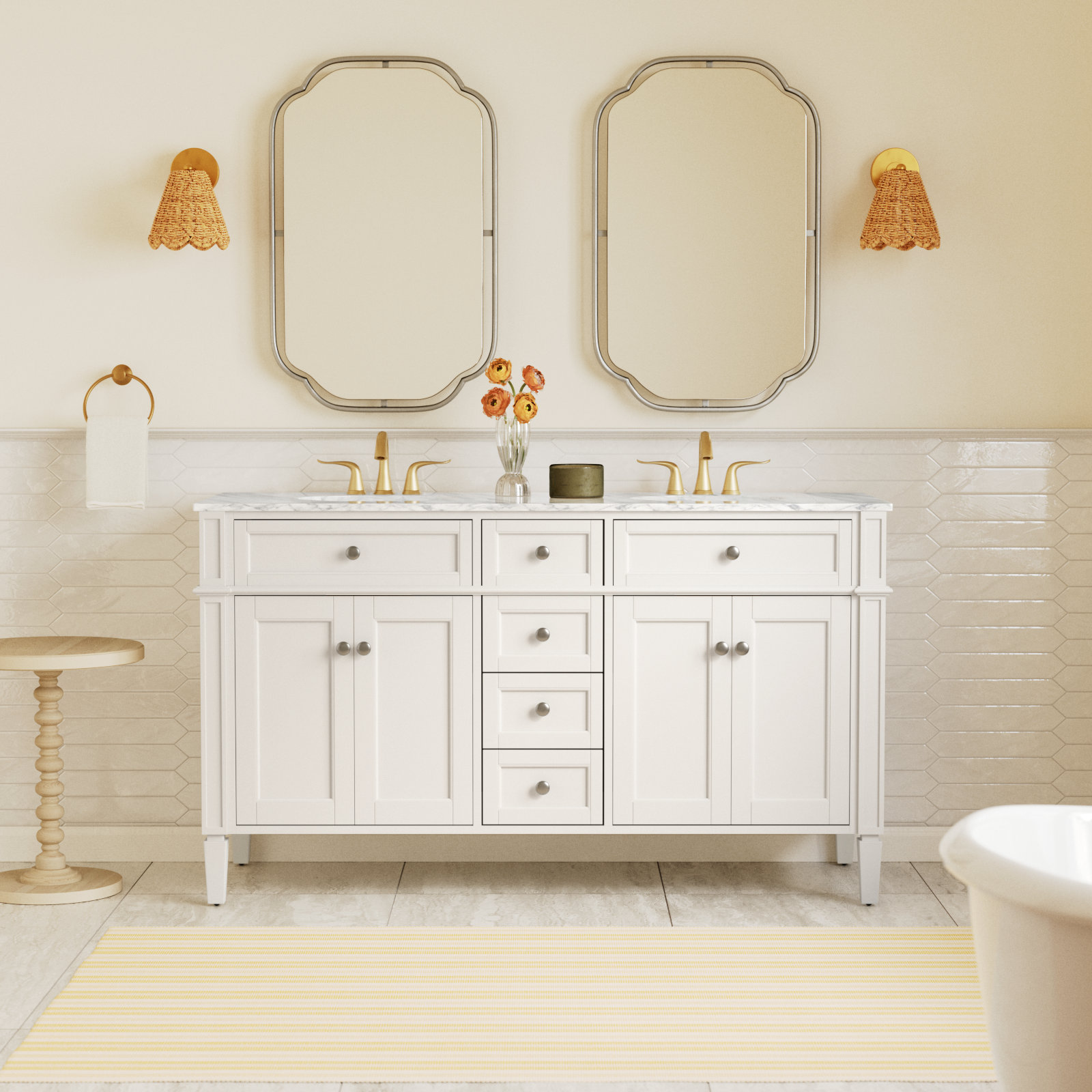 Rivers 60'' Double Bathroom Vanity, White