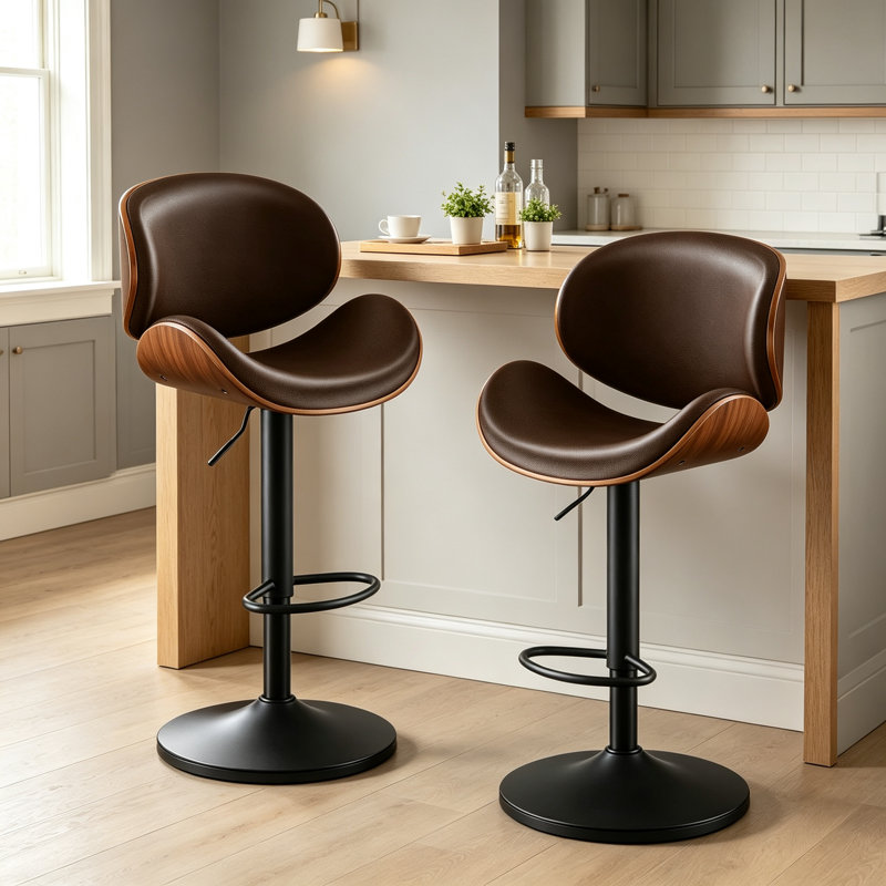 Tabourets de bar rotatifs modernes réglables, Brun