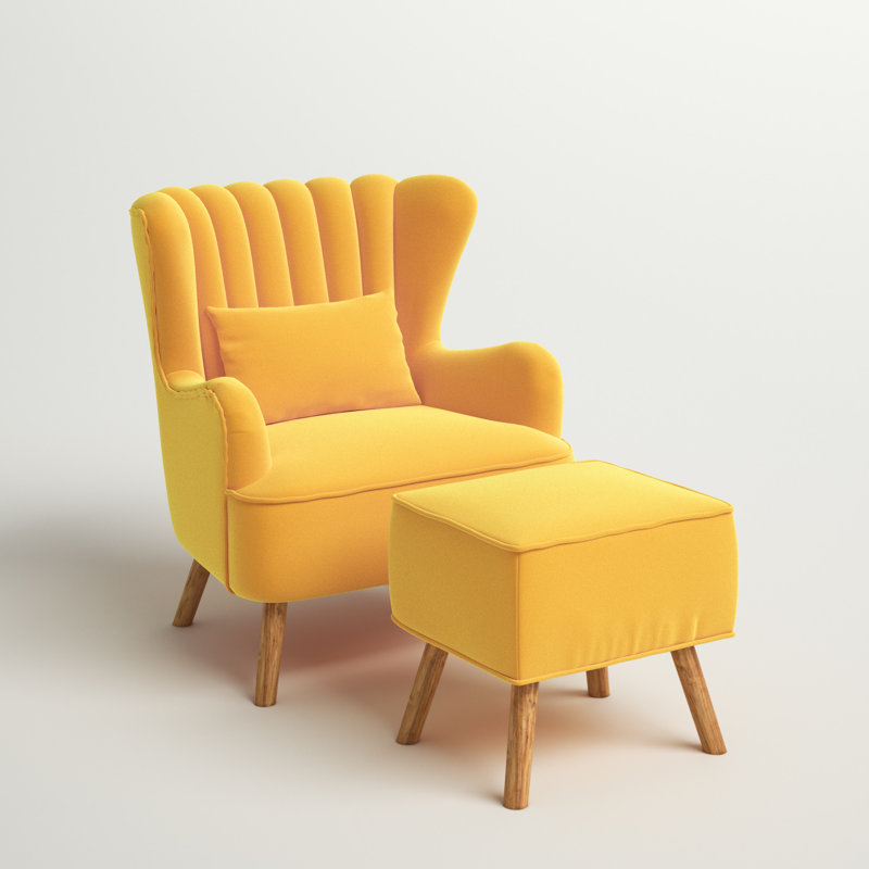 Kiro Upholstered Wingback Chair with Footstool, Yellow