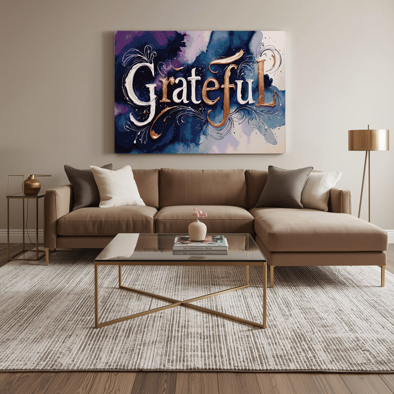 «Thanksgiving Grateful», art typographique sur toile grise, H 11 po x l 14 po