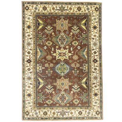 Remiyah Oriental Handmade Hand-Knotted Rectangle 6' x 8'10" Wool Area Rug in Orange