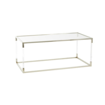 Nichalaus Acrylic Plastic Cube Shaped Clear Coffee Table with Silver Frame Supports