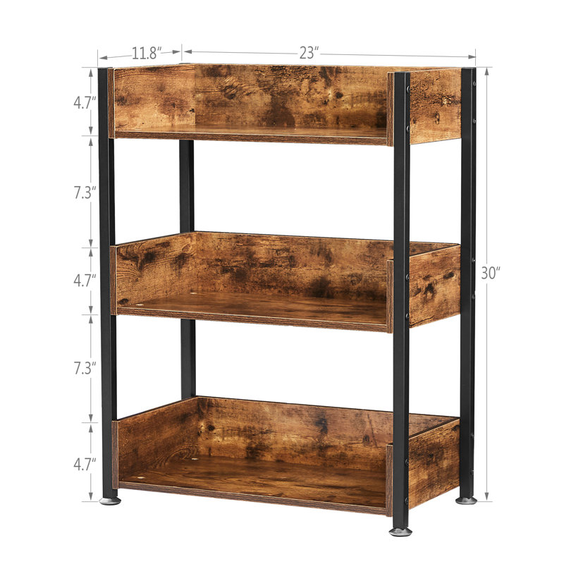 Chrystin 30“ H x 23” W Iron Etagere Bookcase 3 Shelf Open Shelf Storage Bookcase, Antique Brown/Black