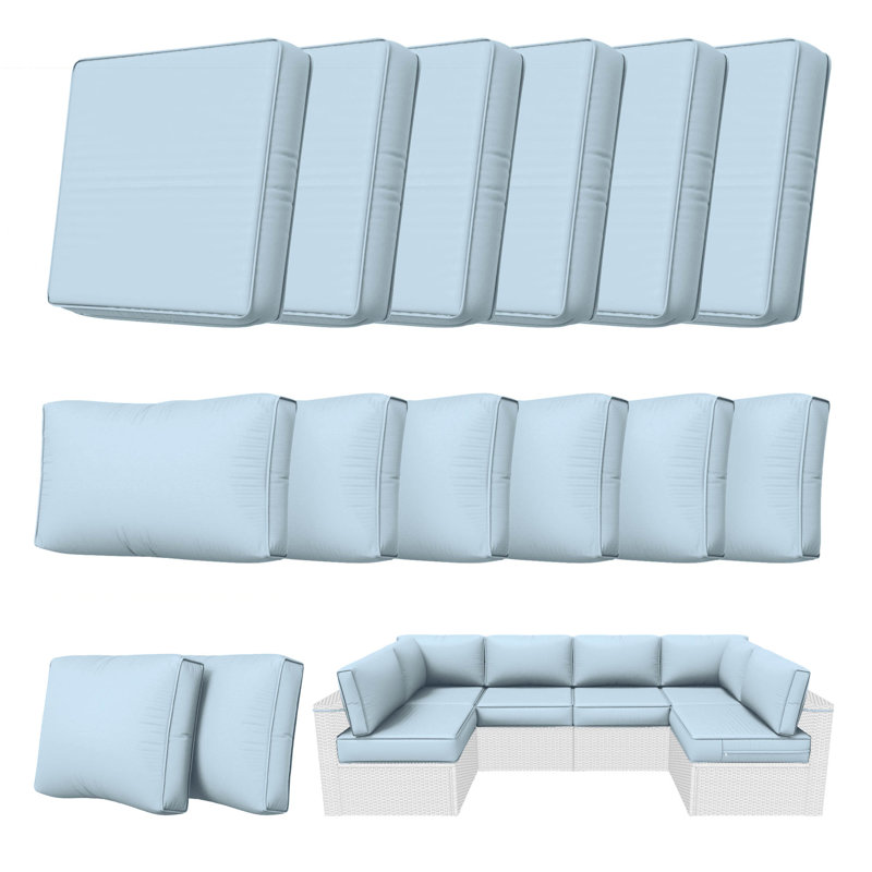 Outdoor 5" Replacement Cushion Set Seat/Back Cushions (Set Of 6 Cushions, 6 Backrests, 2 Corner Cushions)-Cushion Set Only