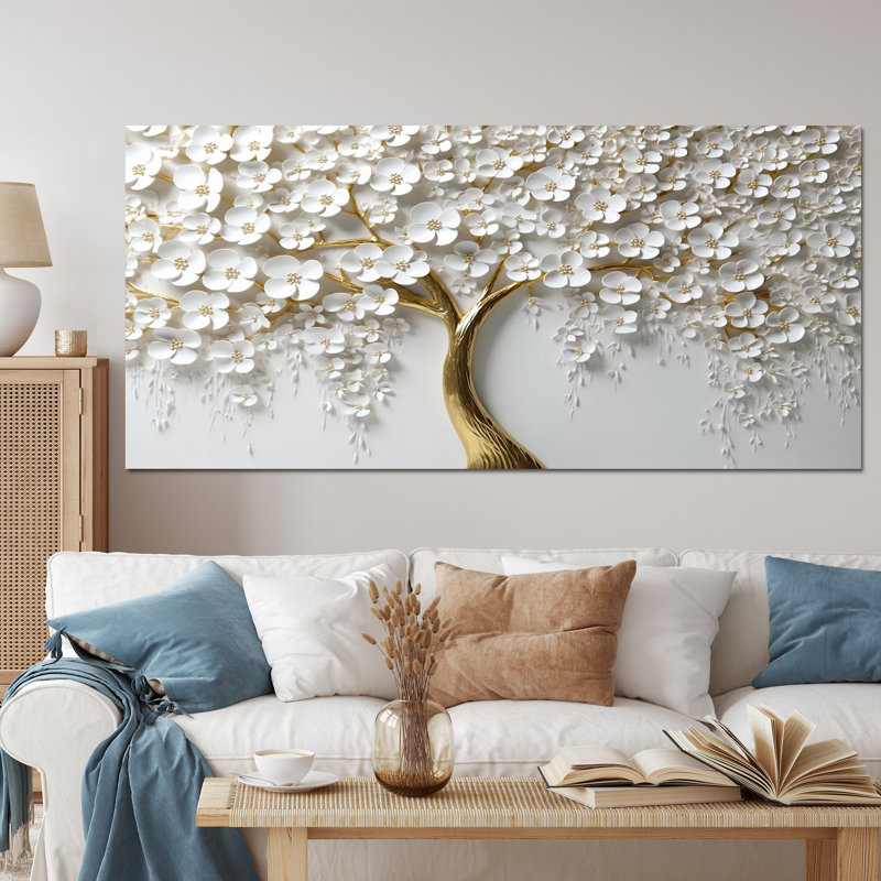 «White Orchid Tree Garden Of Branches III», reproduction d'art sur toile florale (sans texture), Toile tendue, Sans cadre