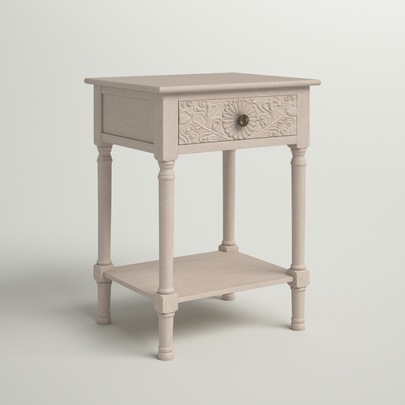 Peters End Table with Storage, Greige