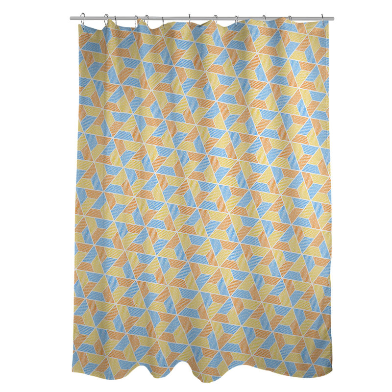 Rideau de douche simple trapézoïde, Jaune, bleu et orange