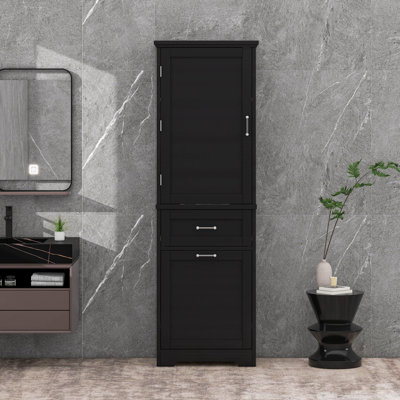 Tall Bathroom Storage Cabinet, Freestanding Storage Cabinet With Two Different Size Drawers And Adjustable Shelf
