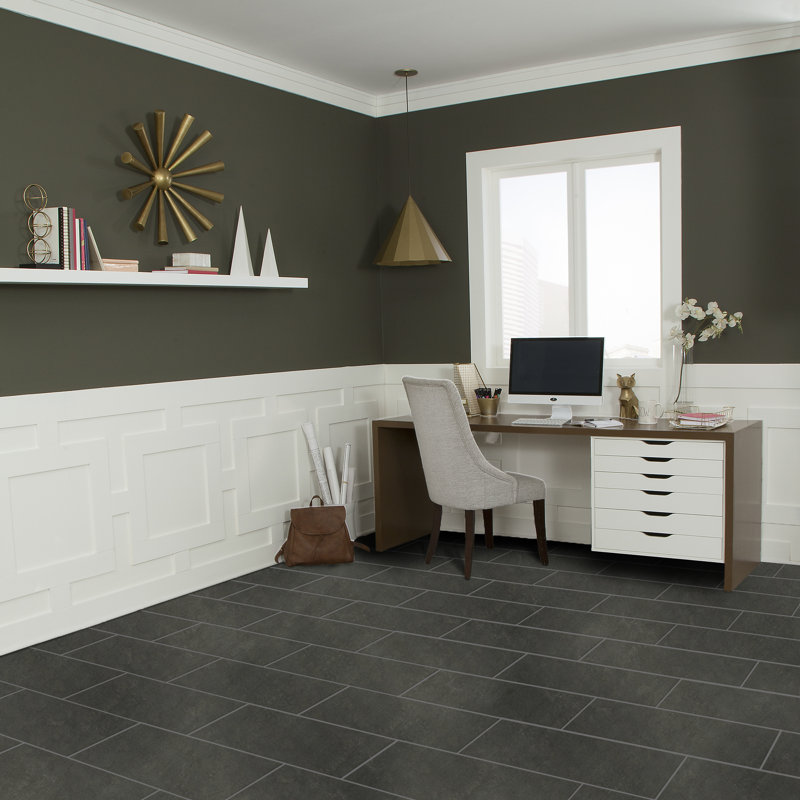Citified 12" W x 24" L Porcelain Concrete Look Singular Tile, Charcoal