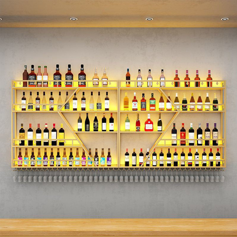 Support à vin de luxe en fer, Doré, 47.2" H x 98.4" W x 7.8" D