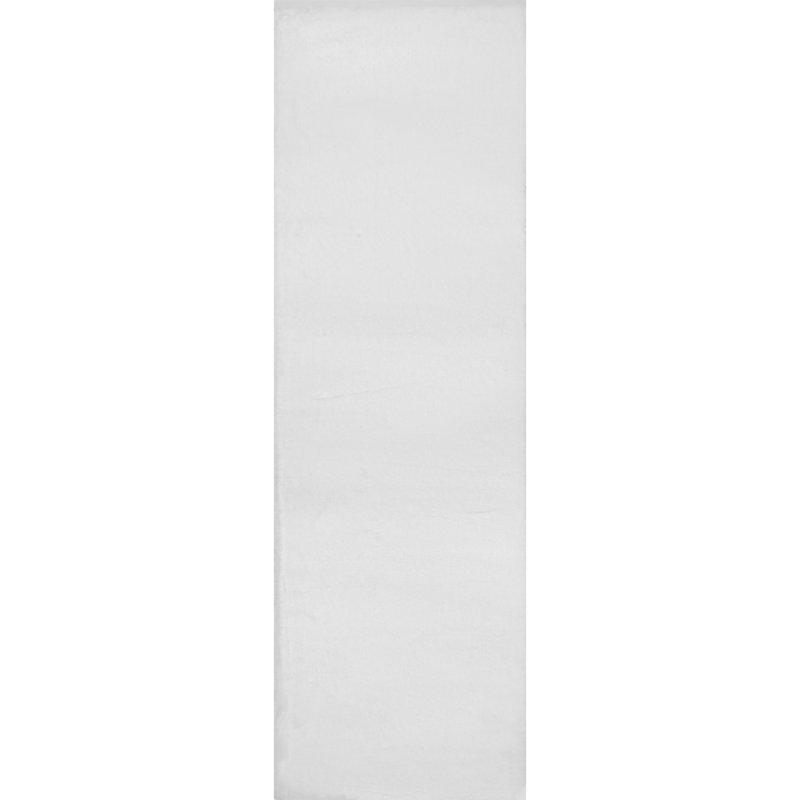 Ainsley Soft Faux Rabbit Machine Woven / Power Loomed Performance White Shag Rug, Runner 2' 6" x 8'