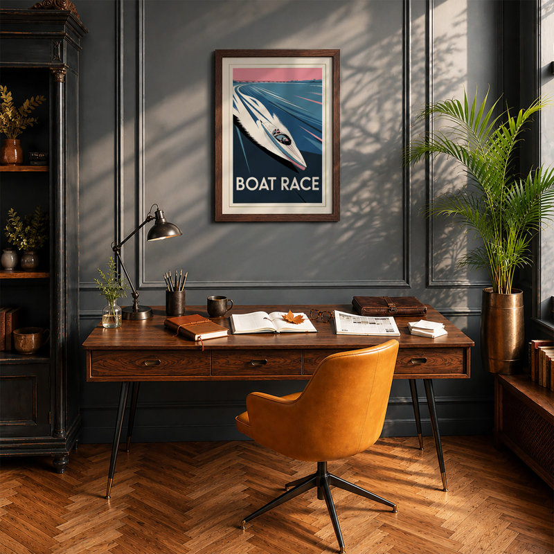 Boat Race Art Deco - Print, A2 - 59.4 x 42.0 cm, Walnut