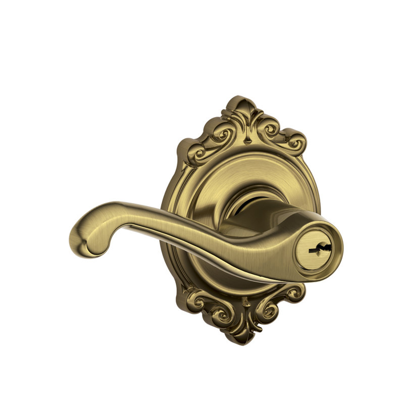 Flair Lever with Brookshire Trim Keyed Entry Lock, Antique Brass, Keyed Alike, Yes