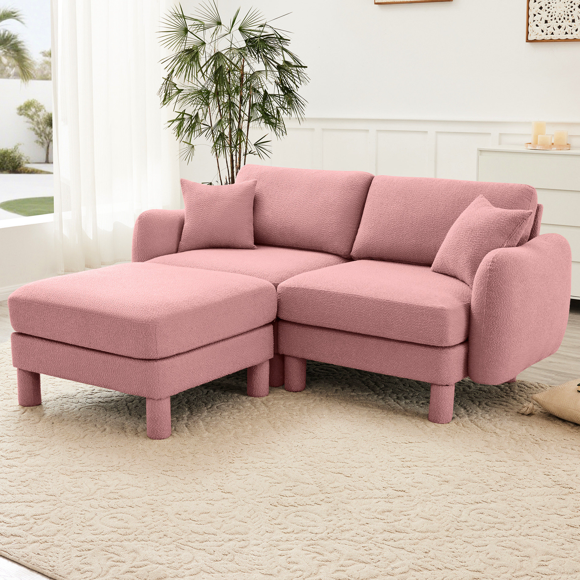 Latitude Run® Dark Grey 2 Boucle Fabric Couch With Elegantly Curved ...