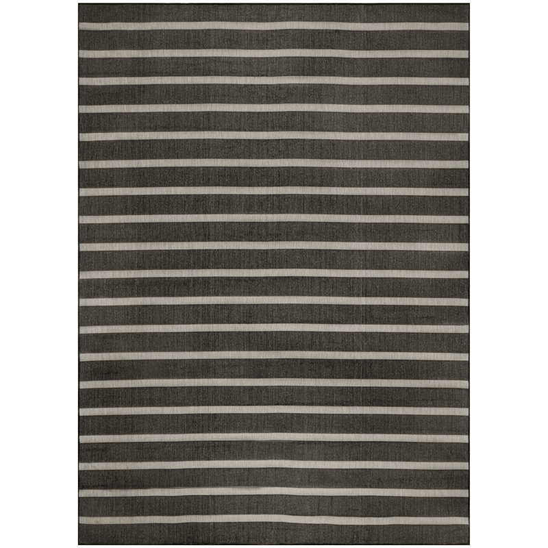 Shaila Striped Indoor / Outdoor Rug, Rectangle 6' x 9', Black/Ivory