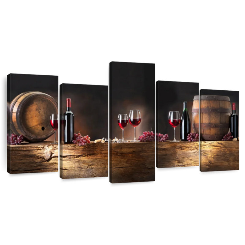 «Wine Barrels», reproduction sur toile - Image sur toile tendue 5 pièces, H 24 po x l 49 po x P 1,25 po