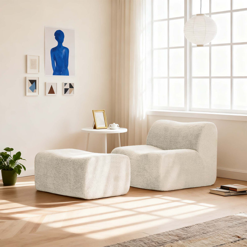 Fauteuil de plancher en velours, fauteuil simple de conception minimaliste, fauteuil sans accoudoirs à compression entièrement éponge, avec repose-pieds