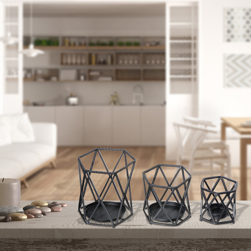 Ensemble de 3 porte-votives Diamond, Noir, noir, noir, noir