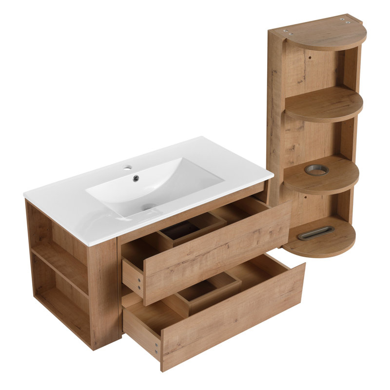 Meuble-lavabo mural avec lavabo et support de rangement, tiroir à fermeture en douceur