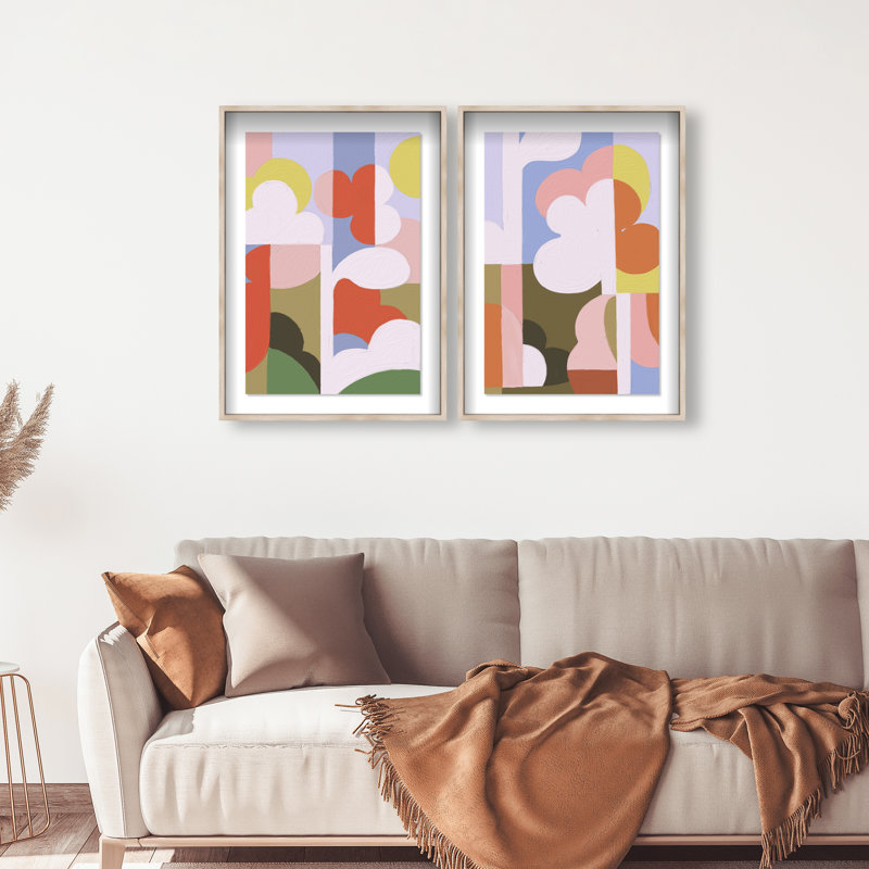 Cloudy Pop Set Set by Oliver Gal, 31.5"H x 46.5"W, Natural Oak Shadowbox