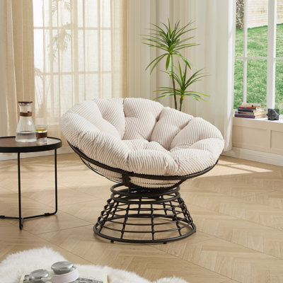 Fauteuil ergonomique confortable en osier, fauteuil pivotant à 360 ° pour l'intérieur et l'extérieur avec coussin épais et moelleux