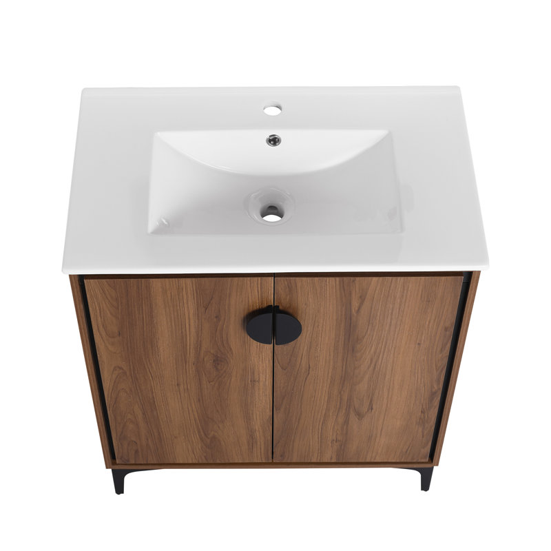 Meuble-lavabo 30 po à 2 portes avec meuble-lavabo autoportant en bois d'ingénierie avec lavabo