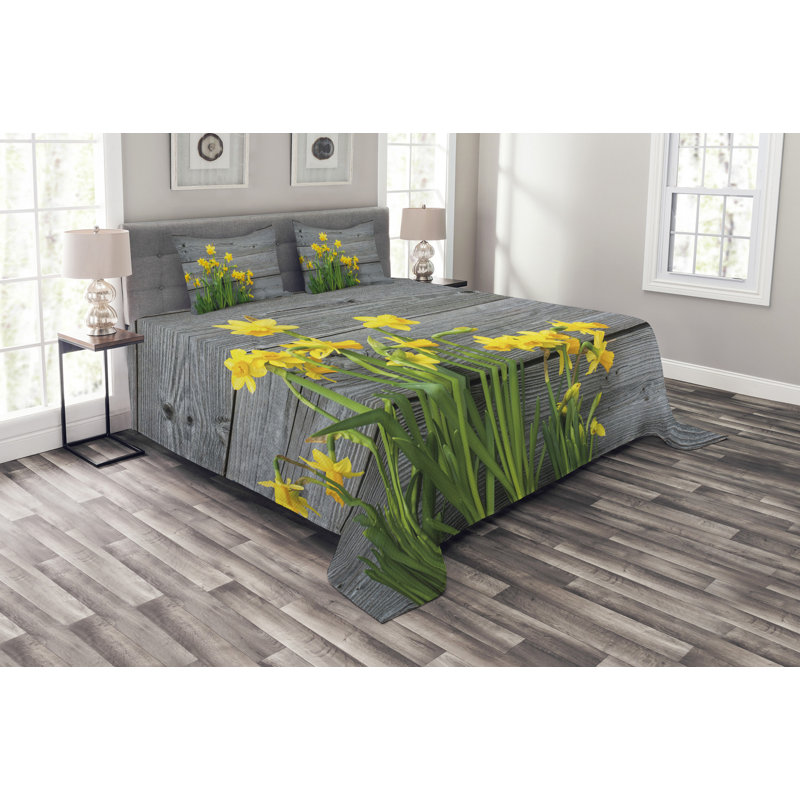 Aeren Yellow/Grey Microfibre Bedspread Set, 220 x 264 cm
