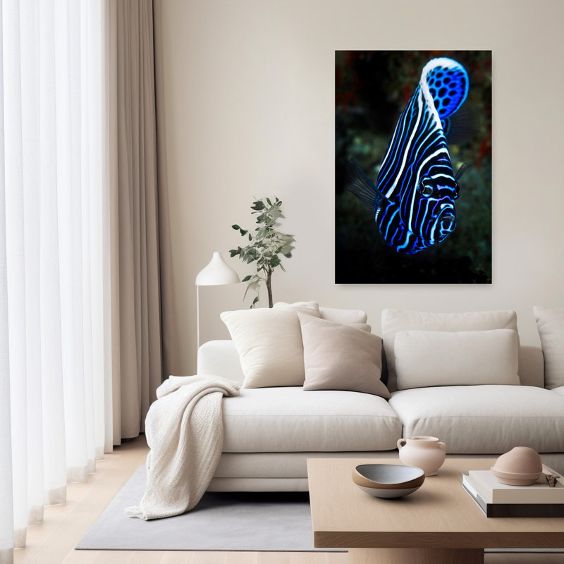 Vibrant Blue Angelfish Colorful Vibrant Fish Ocean Tropical Wall Art Print 1 Piece Wrapped Canvas Wall Art
