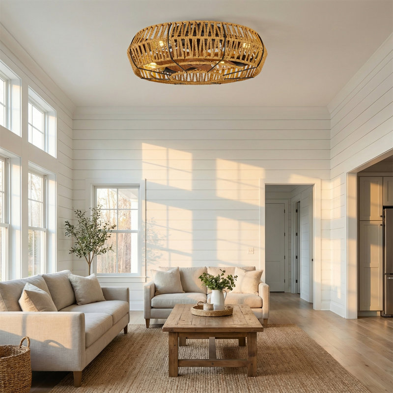 Ventilateur de plafond de 19 pouces avec abat-jour et télécommande; Ventilateur réversible à 6 vitesses avec 4 ampoules; Convient aux salons et aux chambres à coucher.