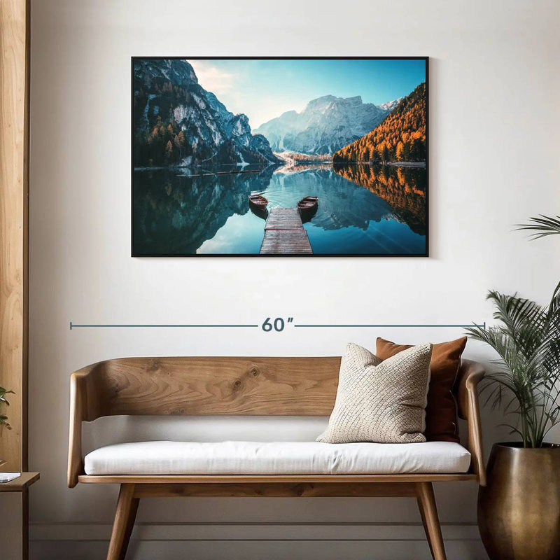 Jetée du lac Braies, Cadre flottant noir, 43 po x 29 po