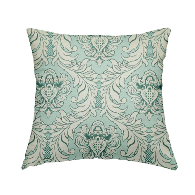 Dicus Damask Rectangular Throw Cushion, Teal Blue
