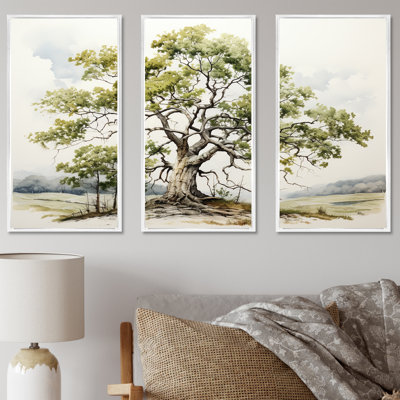 Chênes dans une palette monochromatique - ensemble d'art mural chêne