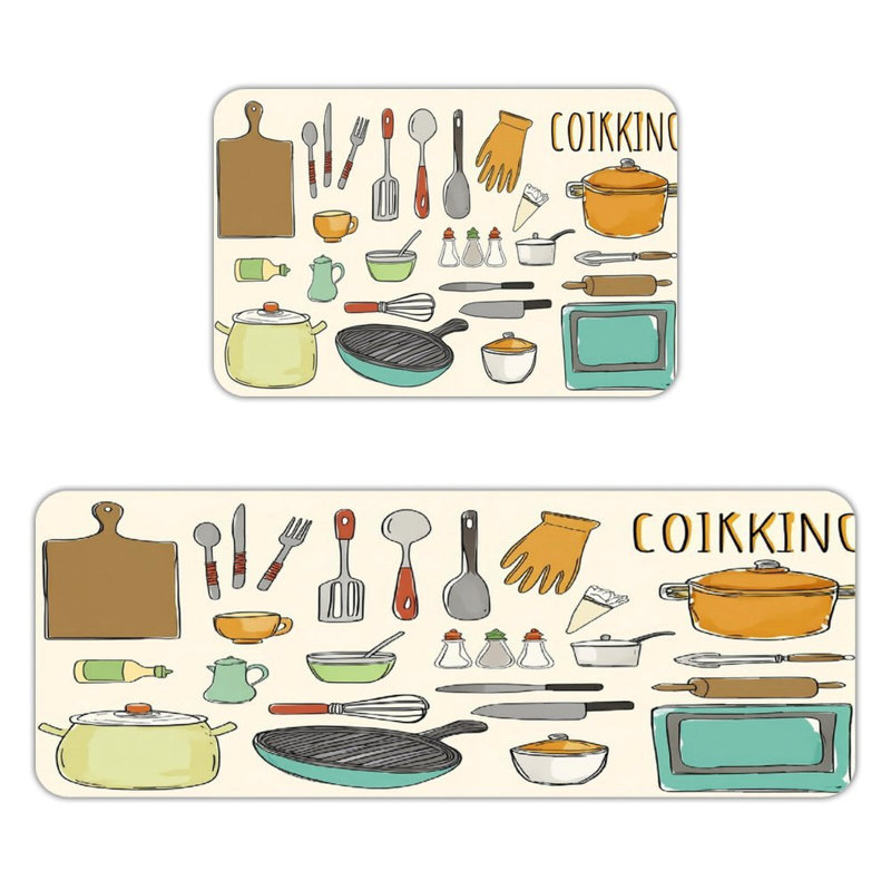 Ensemble de 2 tapis de cuisine beige