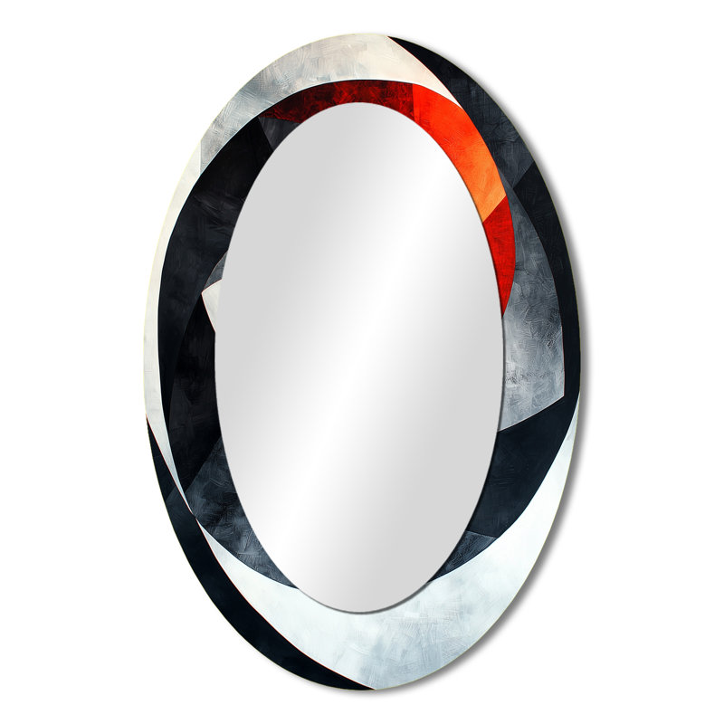 Tornade noire et orange abstraite I - Miroir décoratif ovale abstrait sur métal, 36 po x 24 po