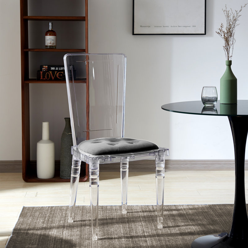 Clear Acrylic Side Chair with Gray Padding, Set of 2