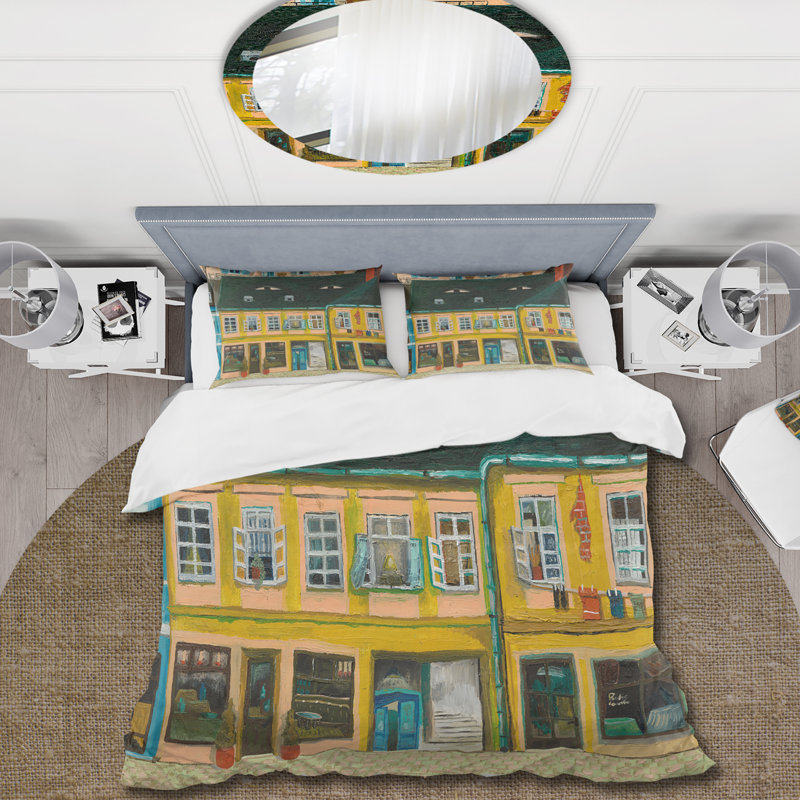 Ensemble de housse de couette jaune en microfibre polyester, Housse de couette pour grand lit + 2 taies décora