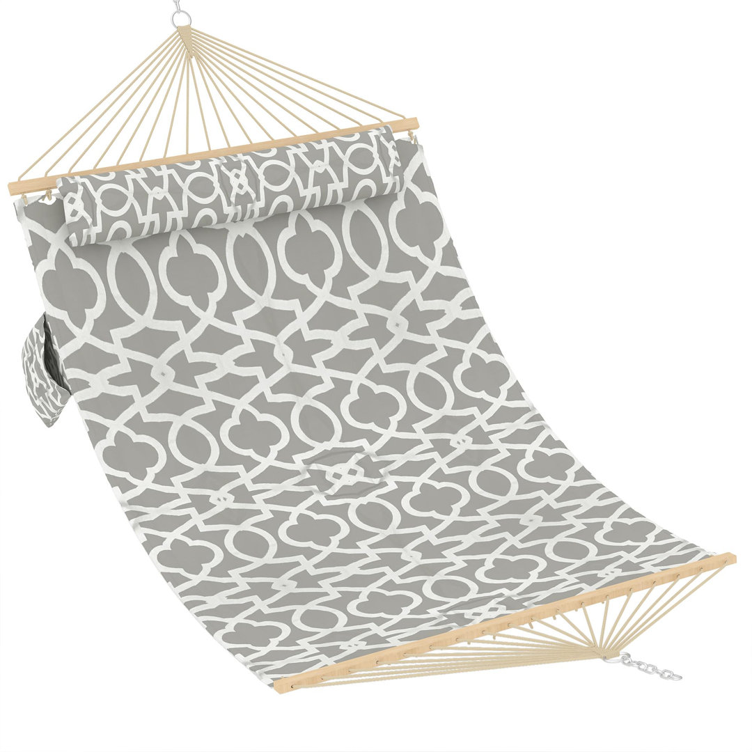 Comfortable 2 Person Quilted Hammock with Hardwood Spreader Bars & Pillow – 450lbs Capacity – Ideal for Patio, Backyard, or Poolside – Double Outdoor