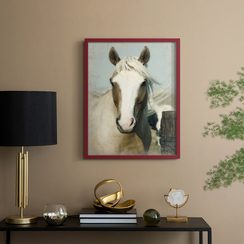 Impression encadrée de cheval - Bois massif, 30" H x 24" W, Rouge