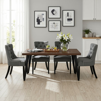Ensemble de salle à manger 5 pièces Table rectangulaire de 63 po avec 4 chaises rembourrées gris anthracite en bois brun foncé