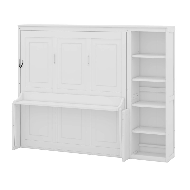 Lit escamotable avec bureau et bibliothèque Murphy, Blanc, Grand