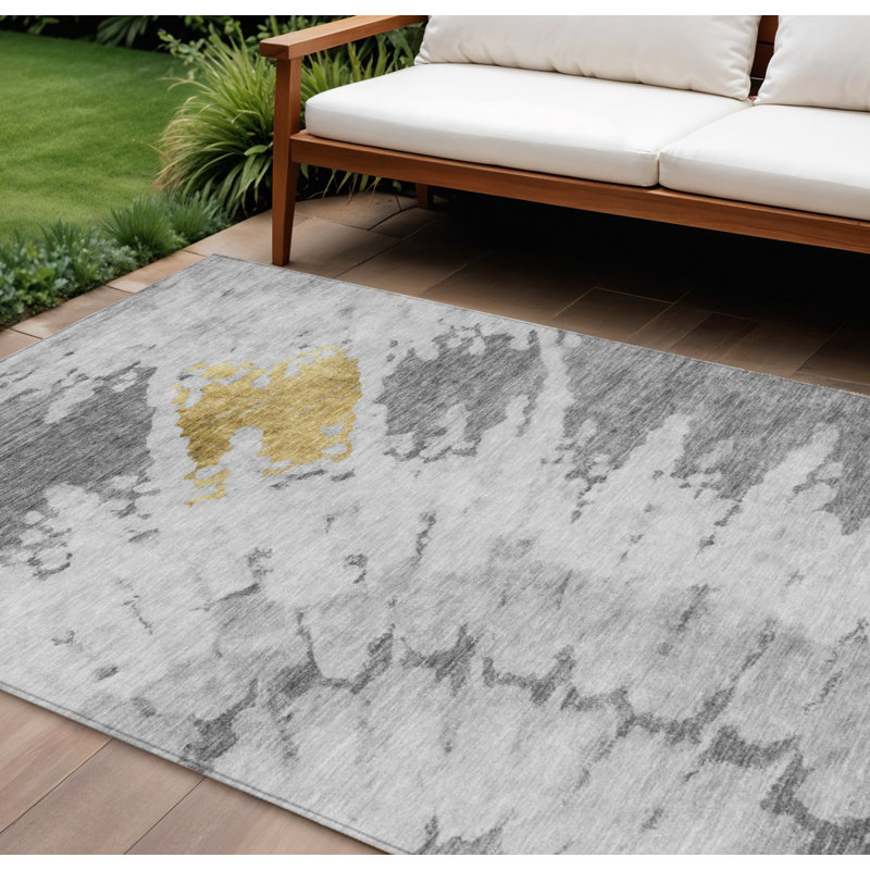 Tapis intérieur lavable abstrait argenté 8 pi x 10 pi