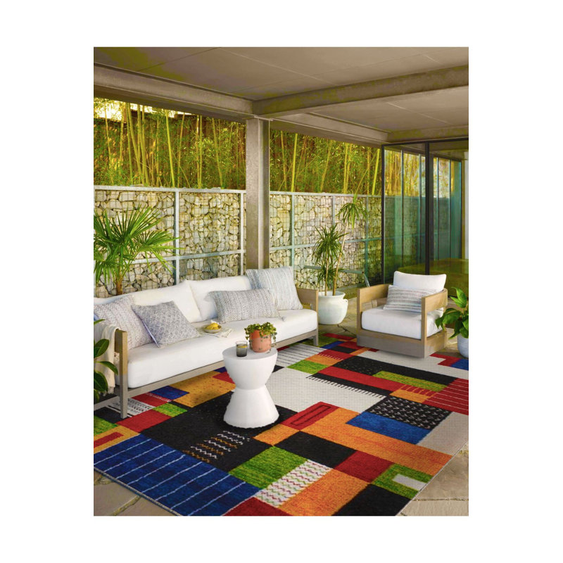 Rectangle Patterned Woven Base Machine Washable Rug, Square 4'11" Rug Pad Included