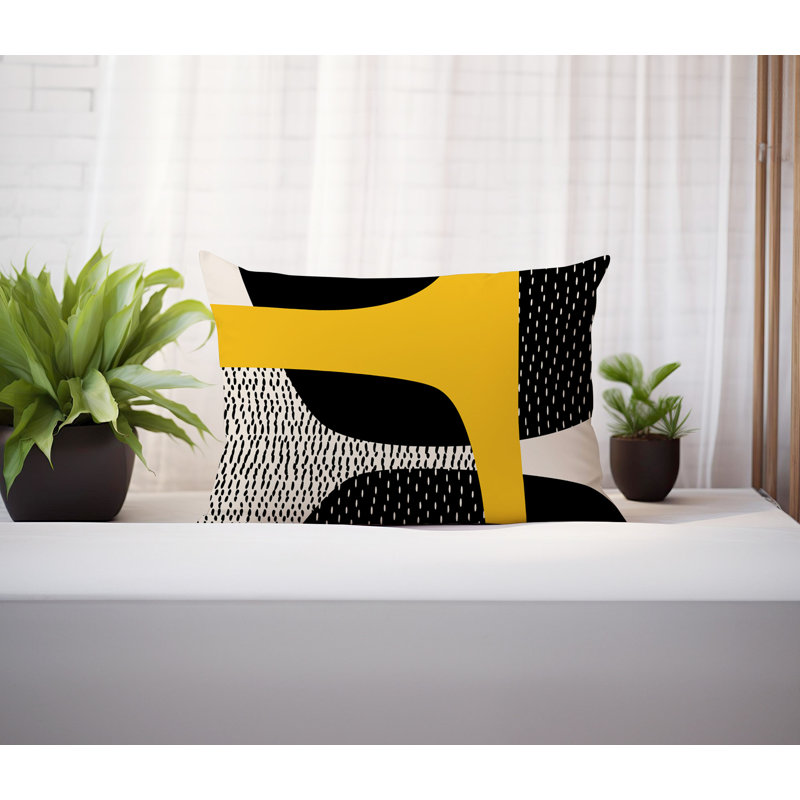 Coussin lombaire réversible intérieur / extérieur Vikka, H 14 po x l 20 po, Jaune / noir / blanc cassé, Tribo
